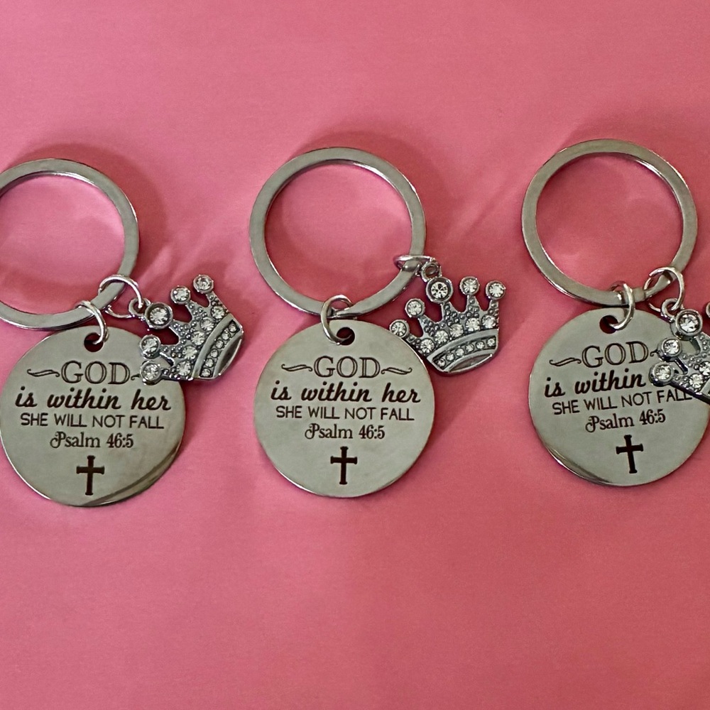 3 Psalm 46:5 Keychains Set Crown Charms